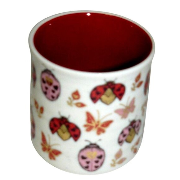 Ladybug Butterfly Ceramic Mug Cup Red Interior Gold Accts 18 fl oz Sheffield Hom - Picture 4 of 5